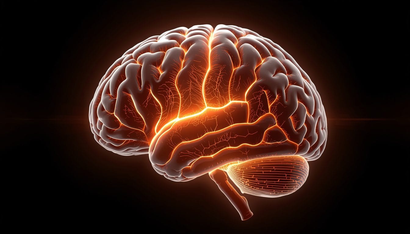 Circuito de recompensa cerebral con destellos dorados intermitentes — síndrome abstinencia emocional apego desorganizado Mente Serena