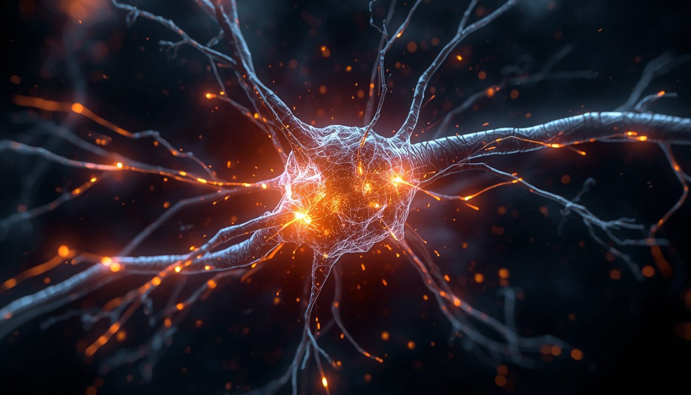 Pico de cortisol nocturno visualizado como destello ámbar en sistema nervioso — ansiedad nocturna cortisol Mente Serena