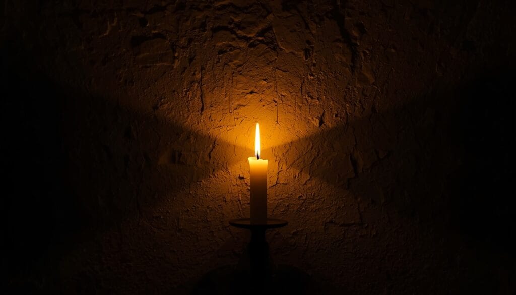 Vela proyectando dos sombras opuestas en pared oscura - gaslighting abuso narcisista Mente Serena