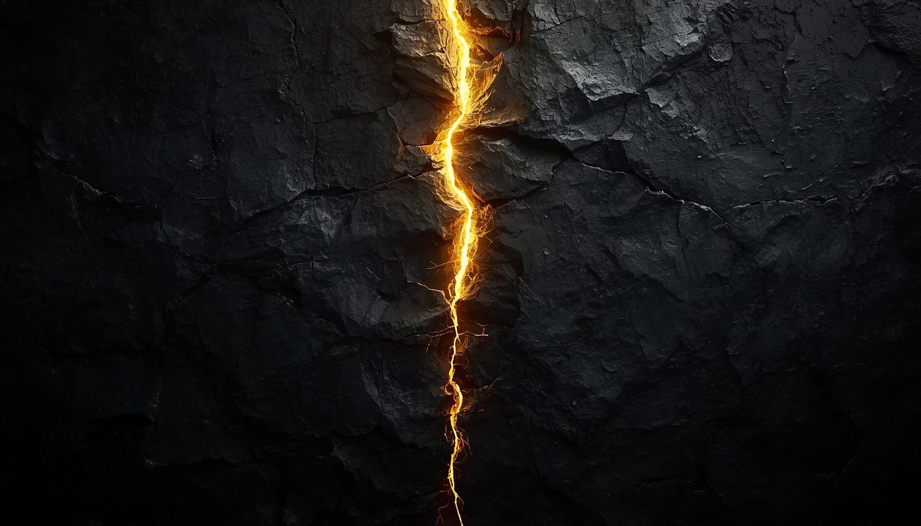 Grieta de luz dorada en pared de piedra oscura - miedo al abandono apego emocional Mente Serena