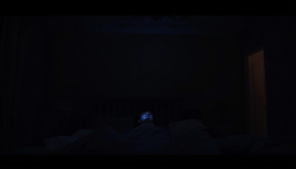 Reloj de arena con luz dorada en la oscuridad - sistema nervioso ansiedad nocturna Mente Serena
