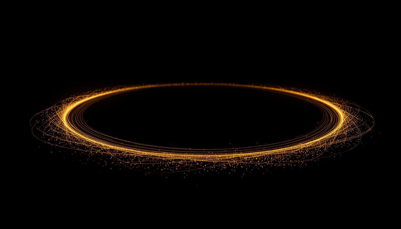 Trazo de luz formando un círculo cerrado que se repite sobre sí mismo sin expandirse — rumiación mental ansiedad Mente Serena