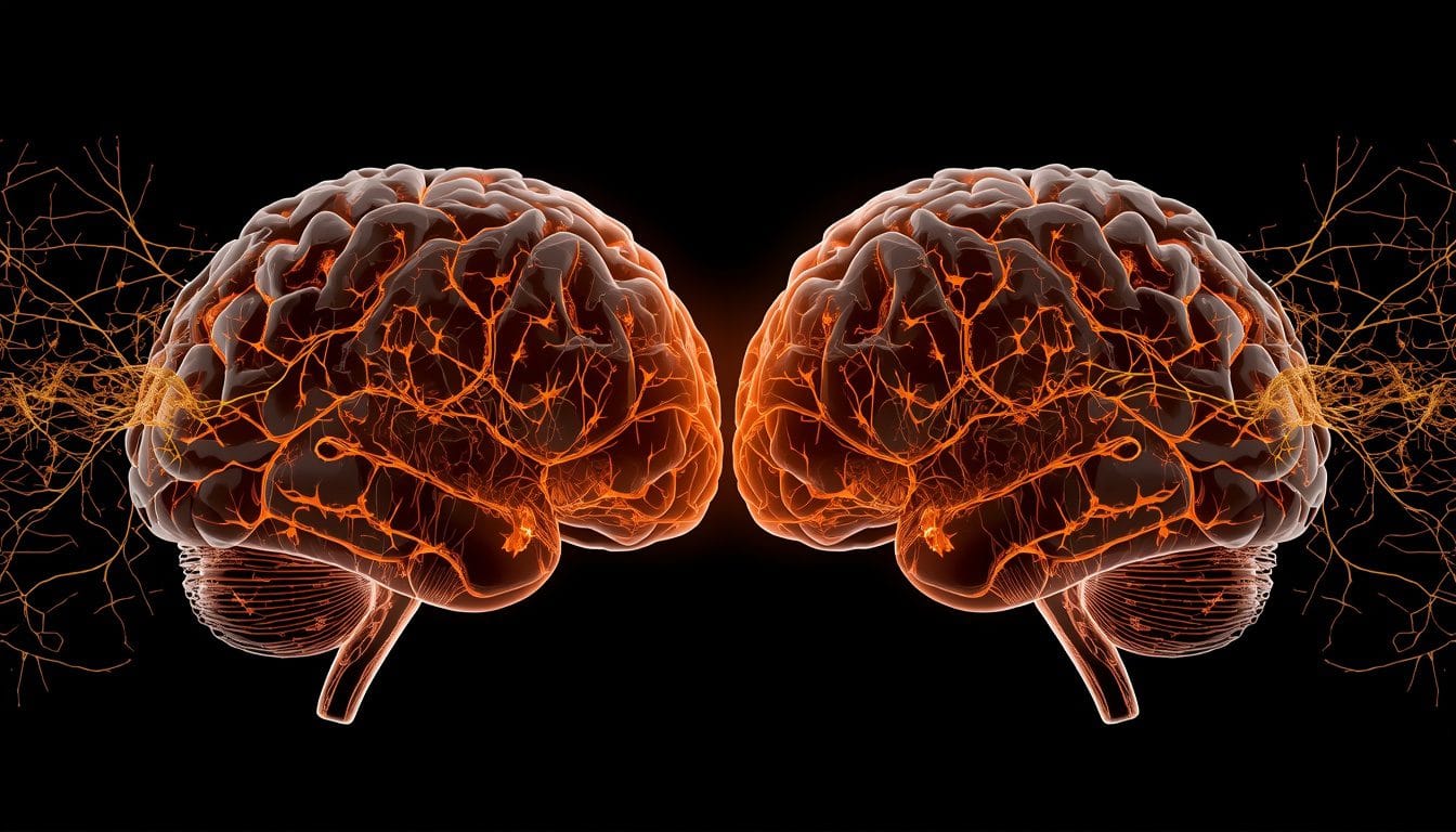 Ruta neuronal de autocrítica mostrando su origen externo frente a nueva ruta paralela emergiendo — autocrítica crónica Mente Serena